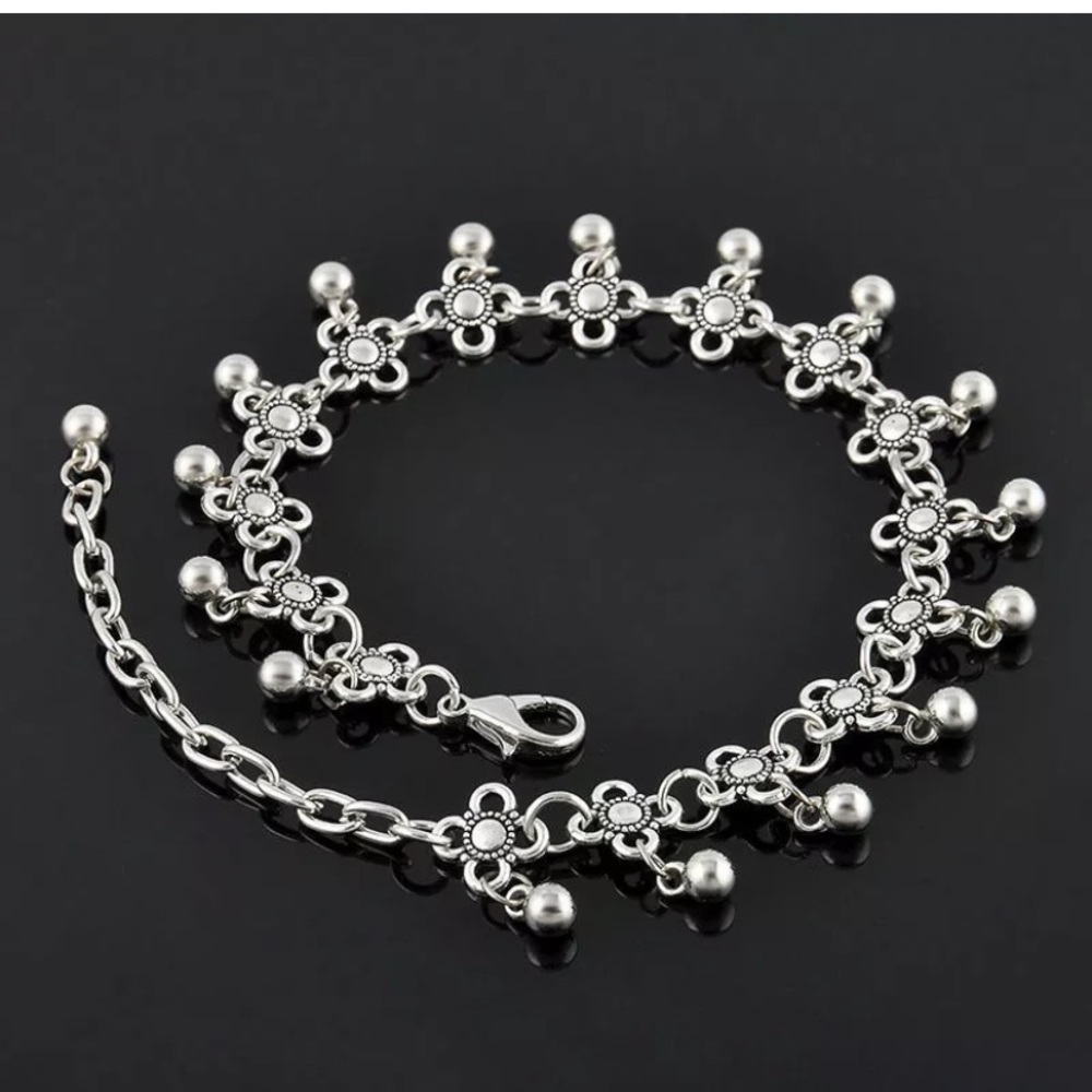 Women Anklet Silver Chain Ankle Bracelet Barefoot - Picture 3 of 4